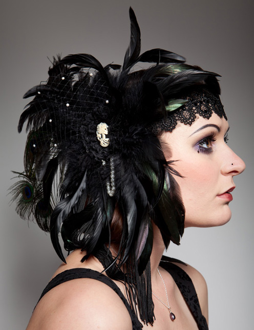gothic flapper feathers swarovski cameo headdress