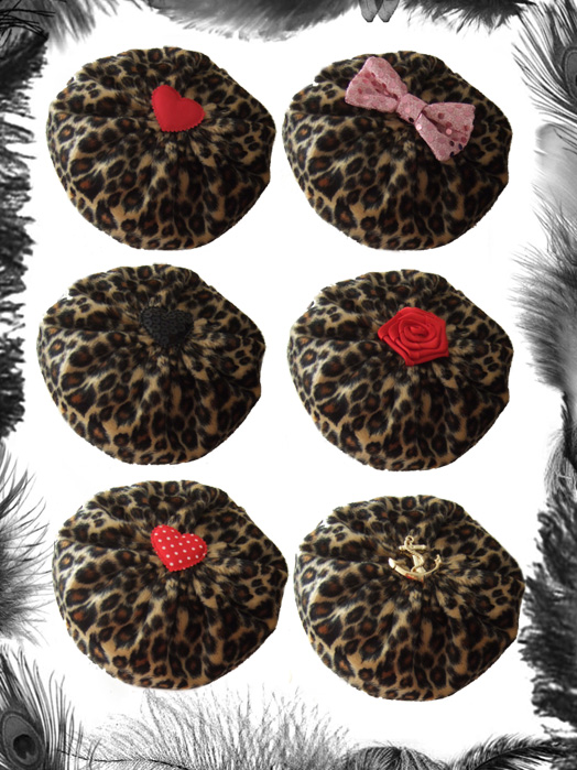 mini leopard print beret, rockabilly hat