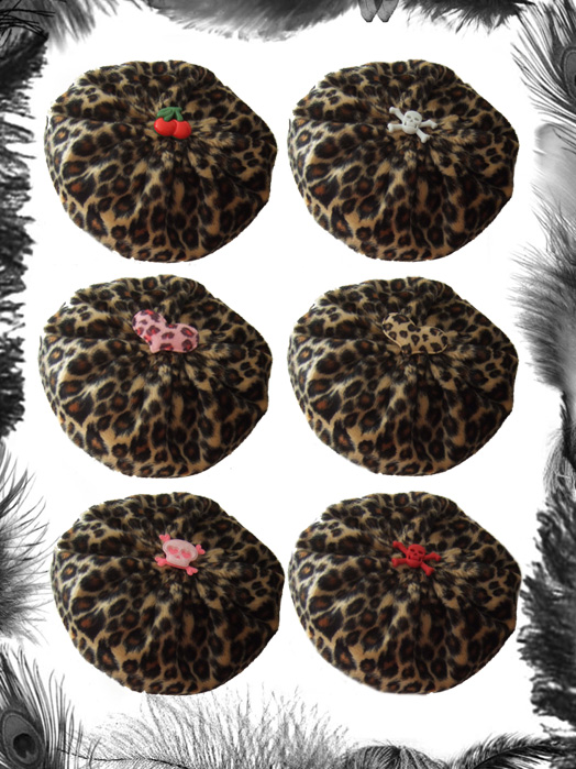 mini leopard print beret, rockabilly hat