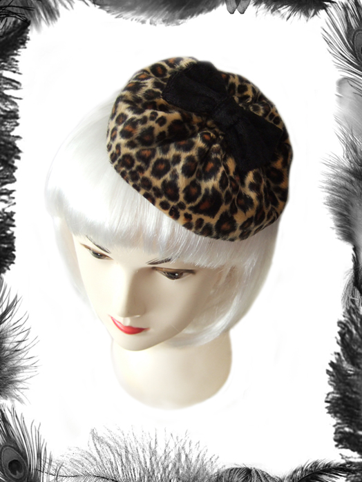 mini leopard print beret, rockabilly hat